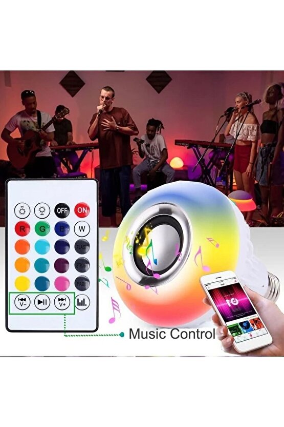 Bluetooth Hoparlörlü, RGB LED Işıklı Lamba, Uzaktan Kumandalı Müzik Çalar Ampul, Renkli Aydınlatma