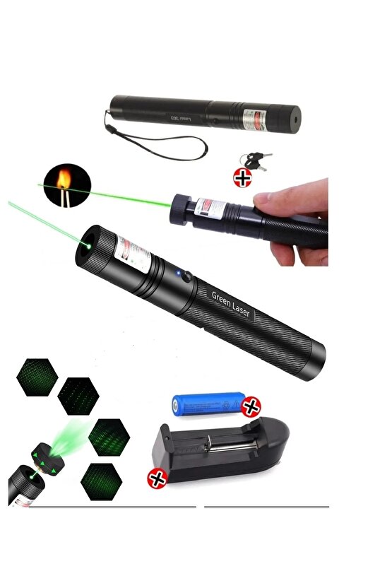 Yeni Model - Turbo Yeşil Şarjlı Lazer Pointer Metal Kasa Green Laser Ultra Güçlü 2024 Series