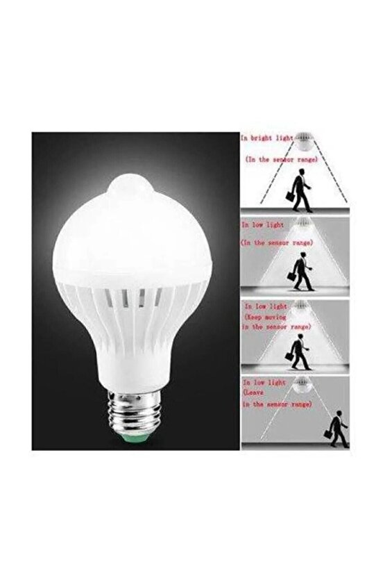 2 Adet Hareket Sensörlü Led Ampul Lamba 9 W Beyaz E27