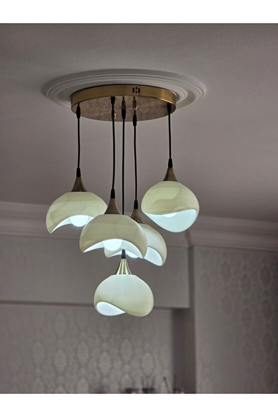 5 Li Sarkıt Avize Rustik E27 Modern Avize Bohem Beton Görünüm (3 ADET BEYAZ LED AMPÜL HEDİYEDİR.!)