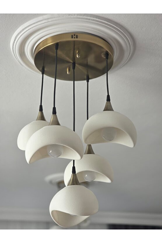 5 Li Sarkıt Avize Rustik E27 Modern Avize Bohem Beton Görünüm (3 ADET BEYAZ LED AMPÜL HEDİYEDİR.!)