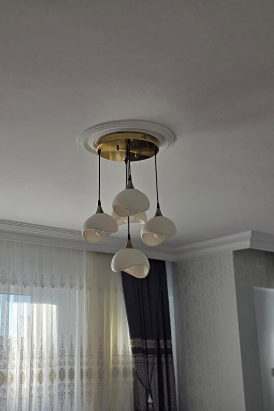 5 Li Sarkıt Avize Rustik E27 Modern Avize Bohem Beton Görünüm (3 ADET BEYAZ LED AMPÜL HEDİYEDİR.!)