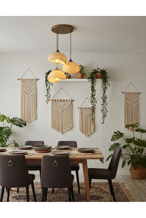 3 Lü Sarkıt Avize Rustik E27 Modern Avize Bohem Beton Görünüm (3 ADET BEYAZ LED AMPÜL HEDİYEDİR.!)