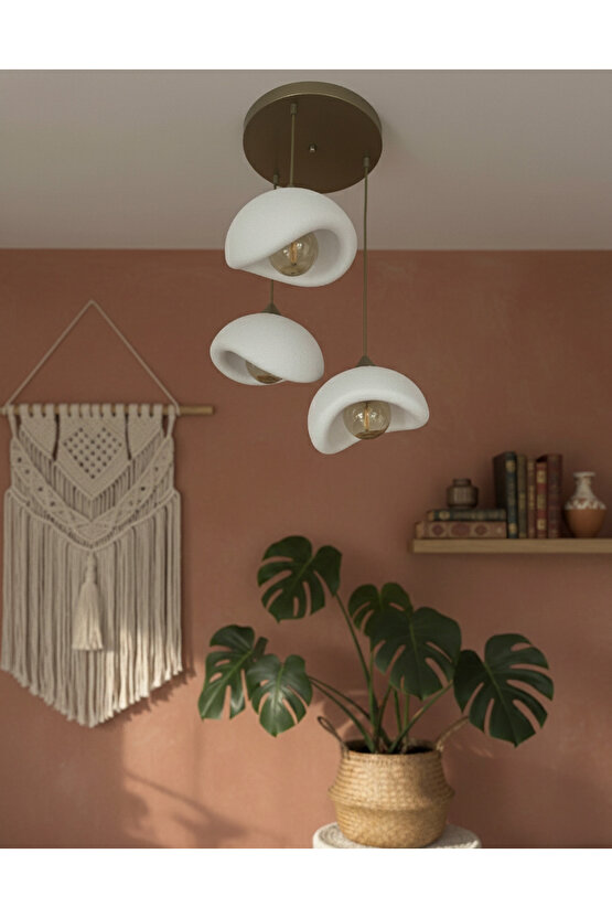 3 Lü Sarkıt Avize Rustik E27 Modern Avize Bohem Beton Görünüm (3 ADET BEYAZ LED AMPÜL HEDİYEDİR.!)