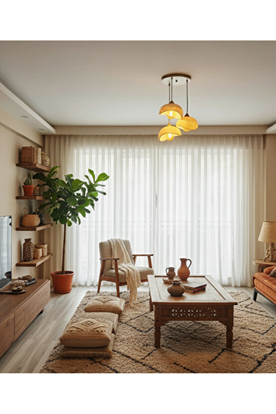 3 Lü Sarkıt Avize Rustik E27 Modern Avize Bohem Beton Görünüm (3 ADET BEYAZ LED AMPÜL HEDİYEDİR.!)