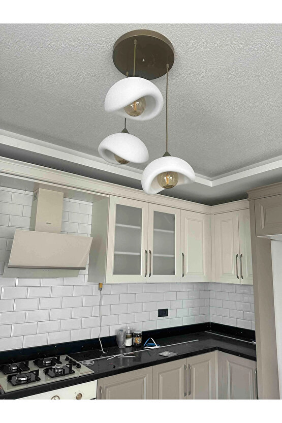 3 Lü Sarkıt Avize Rustik E27 Modern Avize Bohem Beton Görünüm (3 ADET BEYAZ LED AMPÜL HEDİYEDİR.!)