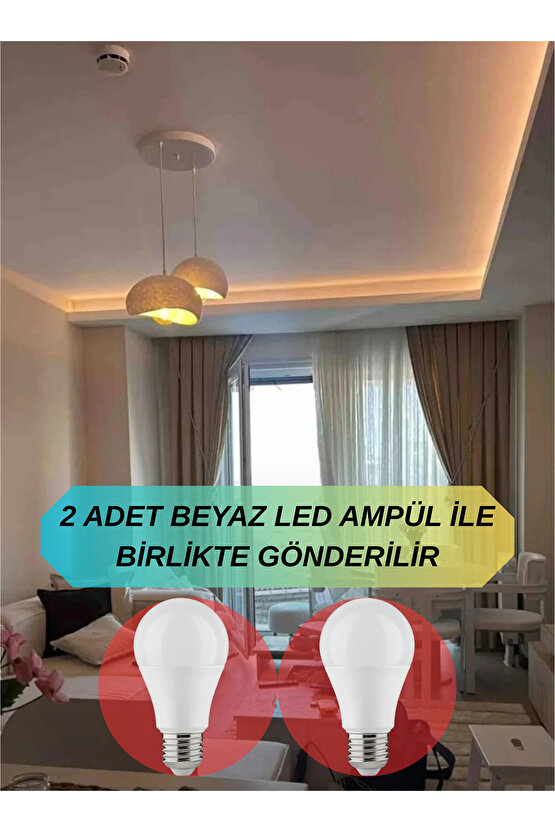 2 Li Sarkıt Avize Rustik E27 Modern Avize Bohem Beton Görünüm (2 Adet Beyaz Led AMPUL HEDİYEDİR.!)