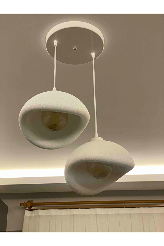 2 Li Sarkıt Avize Rustik E27 Modern Avize Bohem Beton Görünüm (2 Adet Beyaz Led AMPUL HEDİYEDİR.!)