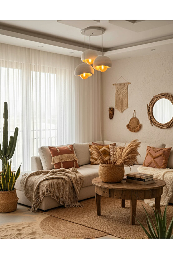 3 Lü Sarkıt Avize Rustik E27 Modern Avize Bohem Beton Görünüm (3 ADET BEYAZ LED AMPÜL HEDİYEDİR.!)