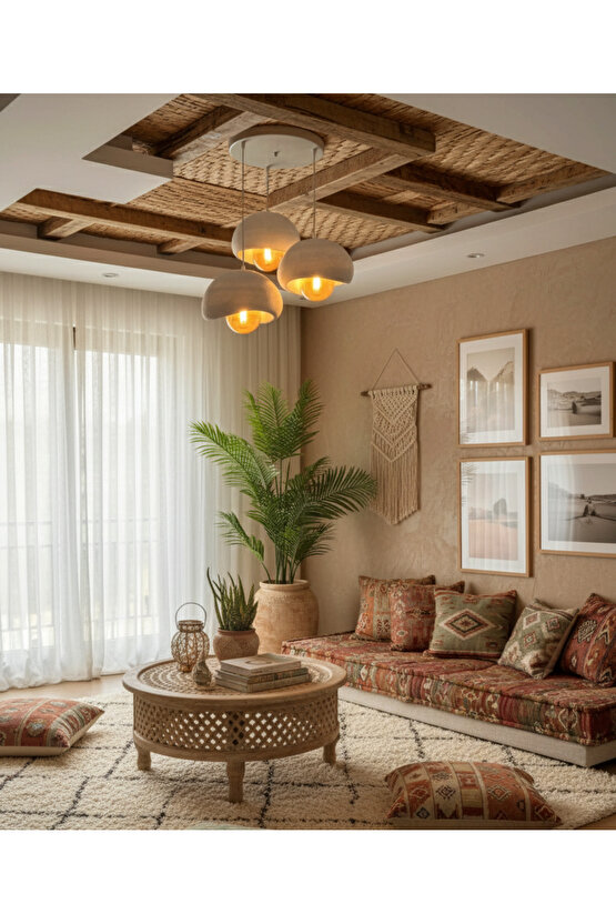 3 Lü Sarkıt Avize Rustik E27 Modern Avize Bohem Beton Görünüm (3 ADET BEYAZ LED AMPÜL HEDİYEDİR.!)