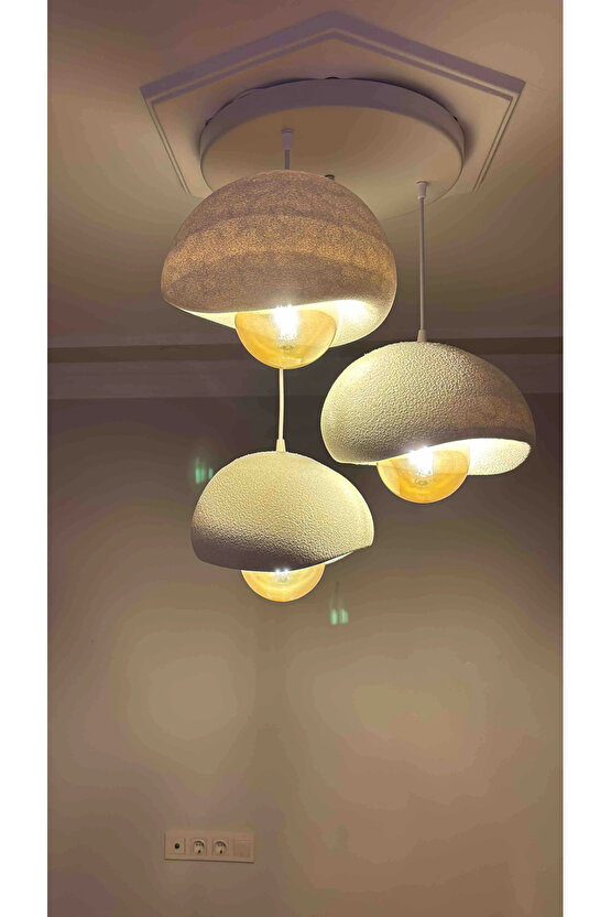 3 Lü Sarkıt Avize Rustik E27 Modern Avize Bohem Beton Görünüm (3 ADET BEYAZ LED AMPÜL HEDİYEDİR.!)