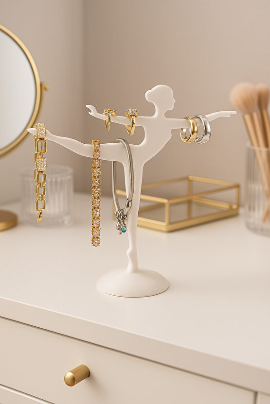 Dekoratif Balerin Tasarımlı Takı Standı, Düzenleyici, YüzükKüpeKolyeTakı Askılığı - Sert Plastik