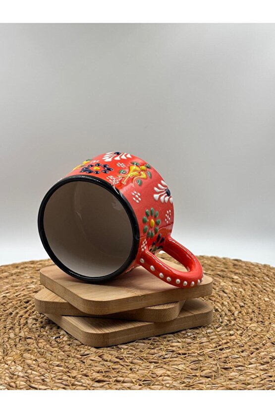 2 Adet Kabartma Desenli El Yapımı Seramik Kupa