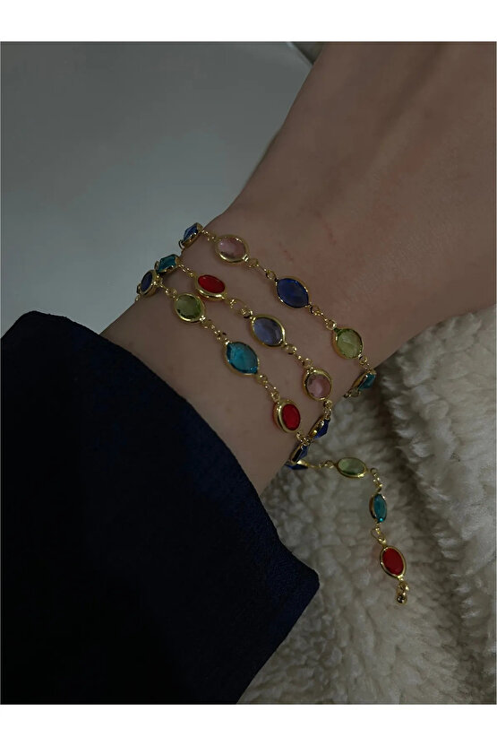 Renkli Oval Taşlı Y Kolye