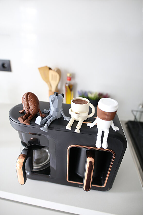 Sevimli Kahve Köşesi Biblo Seti - 4 Parça Kahve Seti - Moka Pot - Kahve Bardağı - Dekoratif Obje