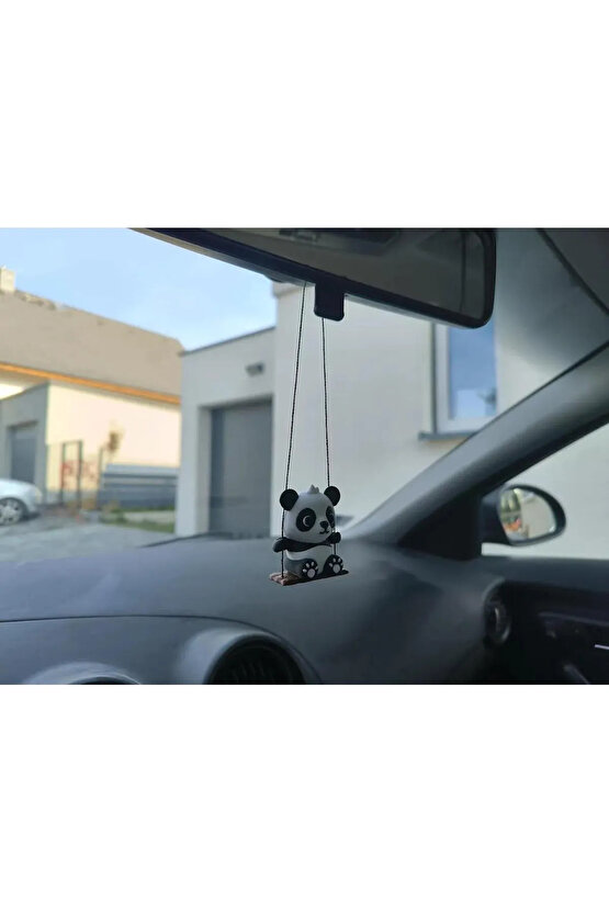 Salıncaklı Panda Araba Süsü, Dikiz Aynası Süsü, Tatlı Panda Dekoru, Araç Aksesuarı