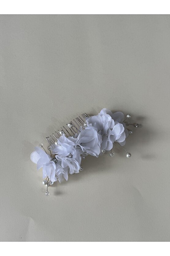 İnci Dokunuşlu Beyaz Çiçekli Gelin Nişan Lohusa Saç Tarak Tokası