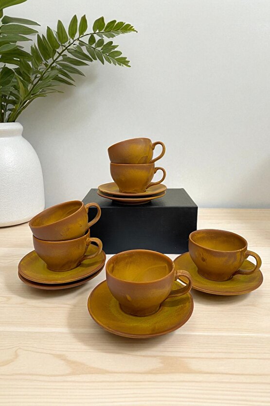 12 Parça 6 Kişilik Porselen Çay-Kahve-Cappucino Fincan Seti Savana