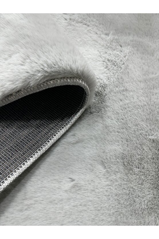 Premium Yumuşacık Tavşan Tüyü Serisi Tüy Dökmez Kaymaz Dokuma Taban Peluş Halı Gri