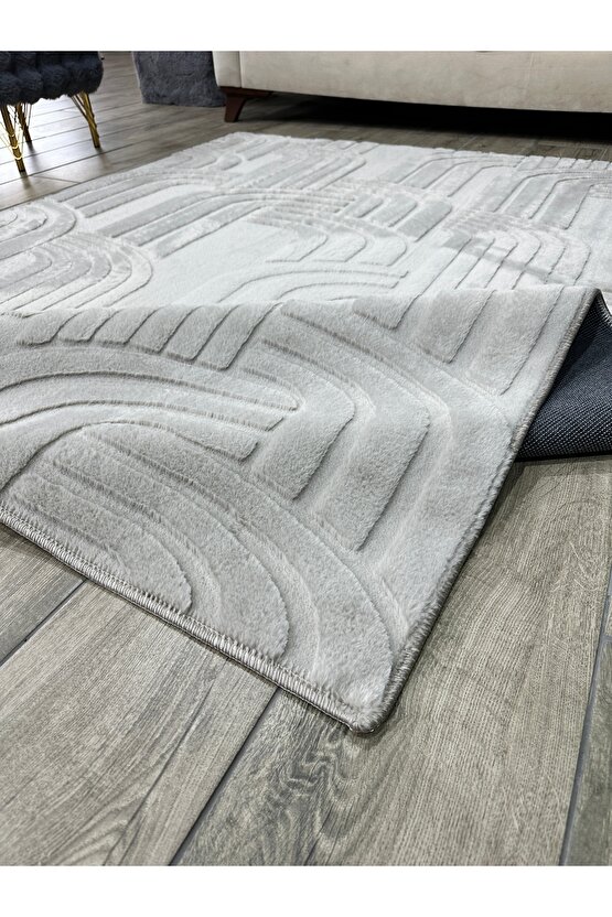 Modern Yumuşak Dokulu Tüy Dökmez Yıkanabilir Tavşan Tüyü Peluş Halı Vizon