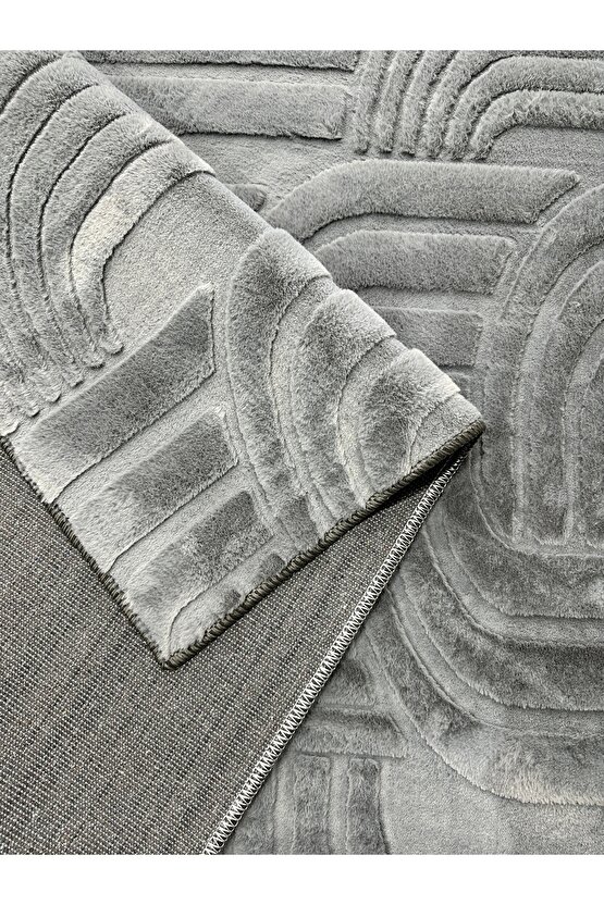 Modern Yumuşak Dokulu Tüy Dökmez Yıkanabilir Tavşan Tüyü Peluş Halı Antrasit