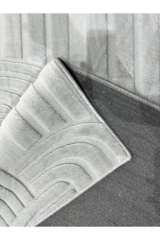 Modern Yumuşak Dokulu Tüy Dökmez Yıkanabilir Tavşan Tüyü Peluş Halı Gri