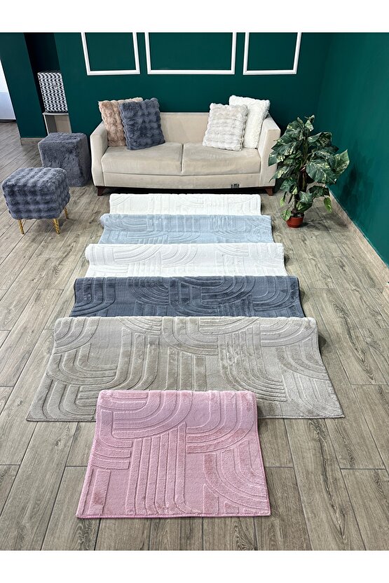 Modern Yumuşak Dokulu Tüy Dökmez Yıkanabilir Tavşan Tüyü Peluş Halı Krem