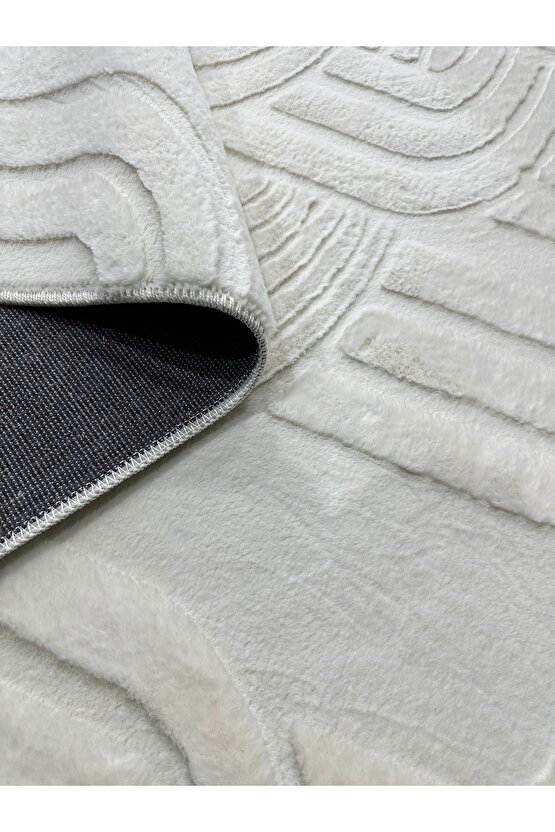 Modern Yumuşak Dokulu Tüy Dökmez Yıkanabilir Tavşan Tüyü Peluş Halı Krem