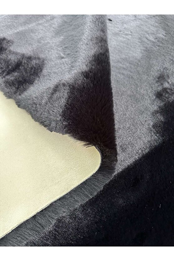 Modern Tavşan Tüyü Yumuşacık Tüy Dökmez Peluş Halı Siyah