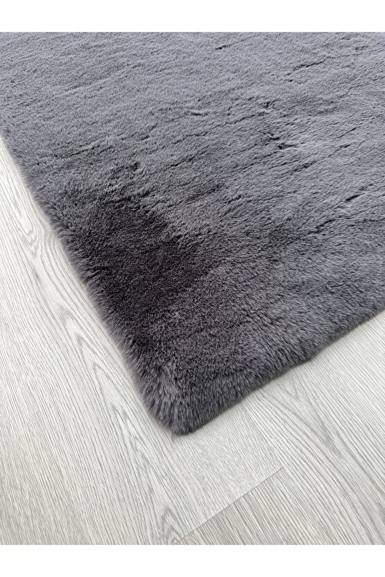 Modern Tavşan Tüyü Yumuşacık Tüy Dökmez Peluş Halı Antrasit