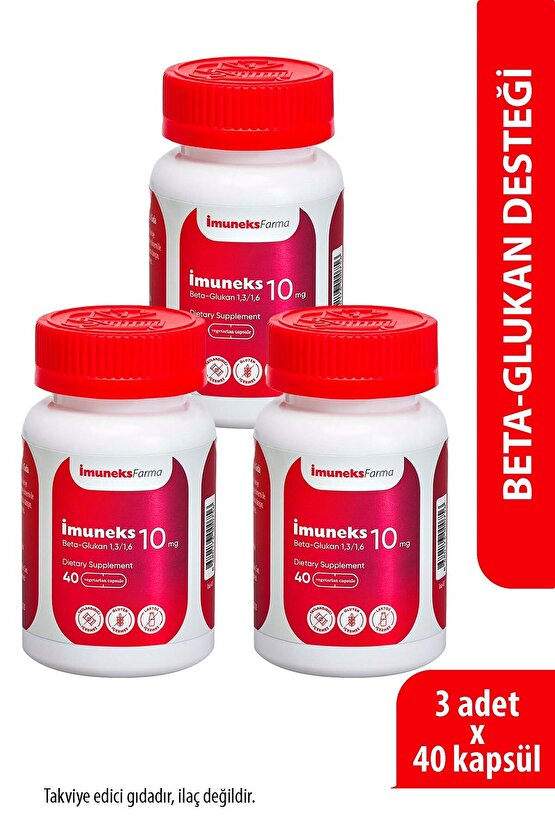 İmuneks 10 mg Beta Glukan (1,31,6) içeren Takviye Edici Gıda 40 Kapsül x 3 Adet