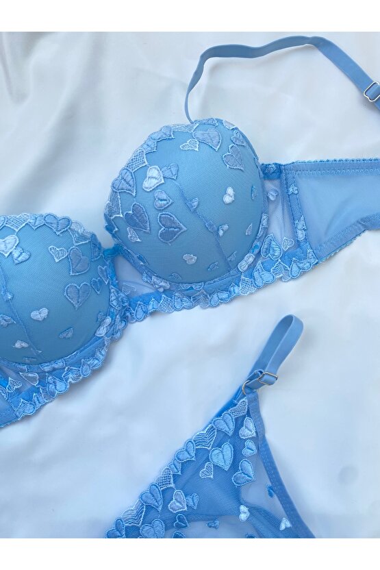 Romantik İşlemeli Dolgulu Push-Up Sütyen Takımı