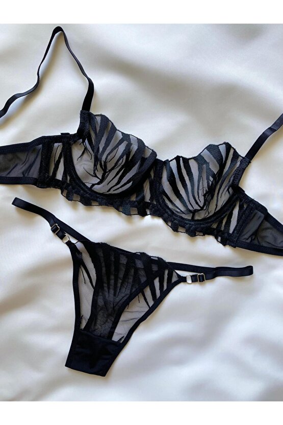 Siyah Kılıç Model Brode Balenli Bralet Takım