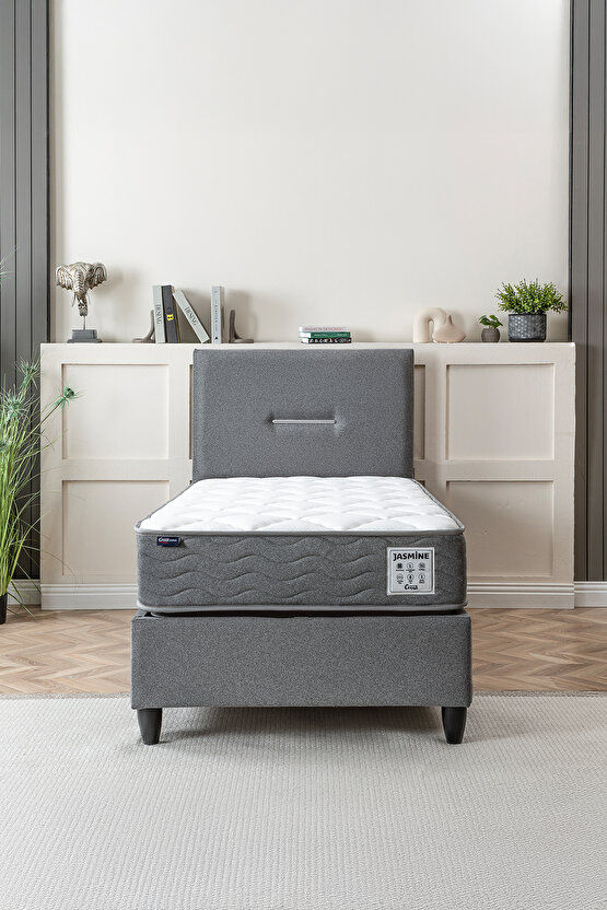 Jasmine Serisi Tek Kişilik Sandıklı Baza ve Başlık Full Ortopedik Paket Yaylı Yatak Tak