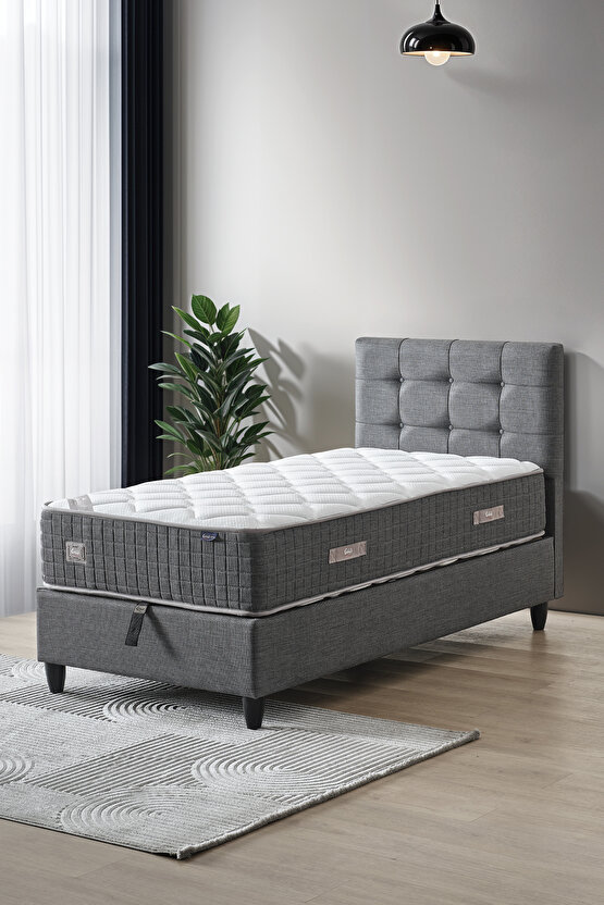 Mimoza Modeli Tek Kişilik Full Ortopedik Yataklı Baza ve Başlık Takımı 3 lü Set