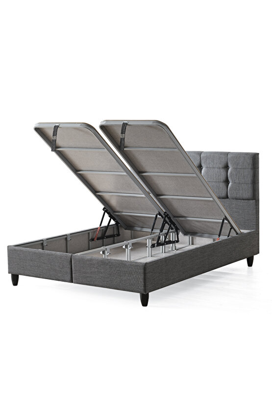 Mimoza Modeli Çift Kişilik Full Ortopedik Yataklı Sandıklı Baza ve Başlık Takımı 3 lü Set