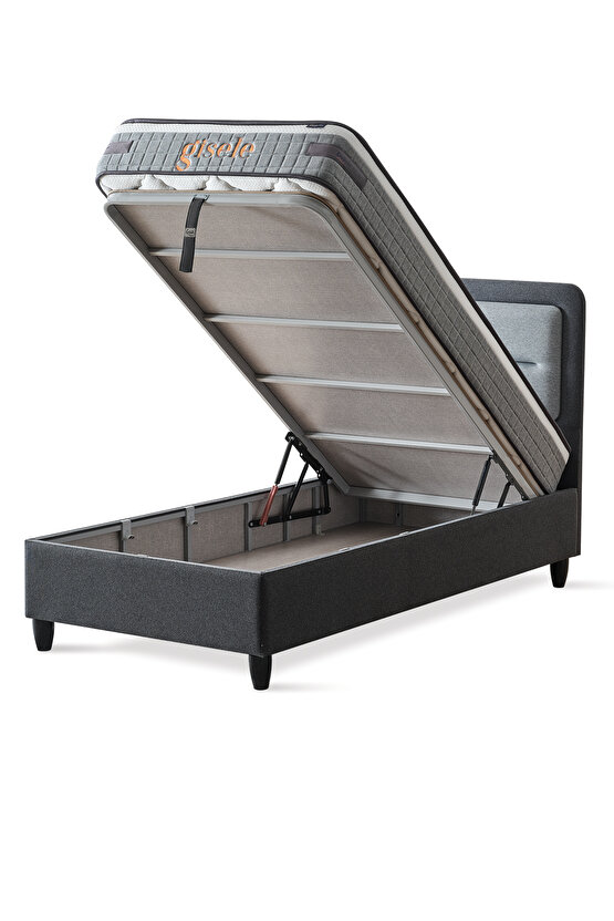 Gisele Tek Kişilik Sandıklı Baza + Full Ortopedik Pedli Yatak + Başlık 3 lü Set