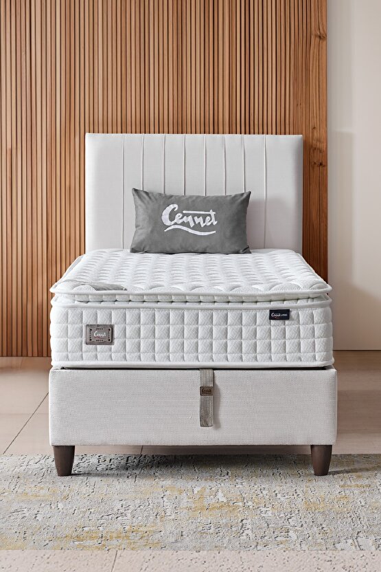 Zambak Tek Kişilik Sandıklı Baza + Full Ortopedik Antibakteriyel Pedli Yatak + Başlık 3 lü Set