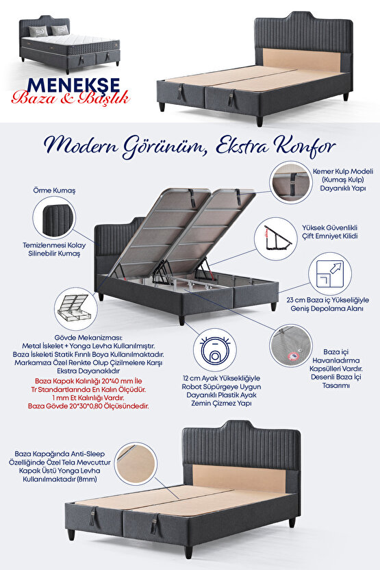 Menekşe Çift Kişilik Depolamalı Sandıklı Baza ve Başlık 2’li Set