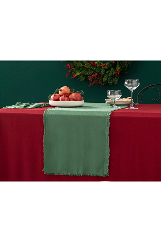 Smooth Fringes Pamuk Runner 40x150 Cm Yeşil