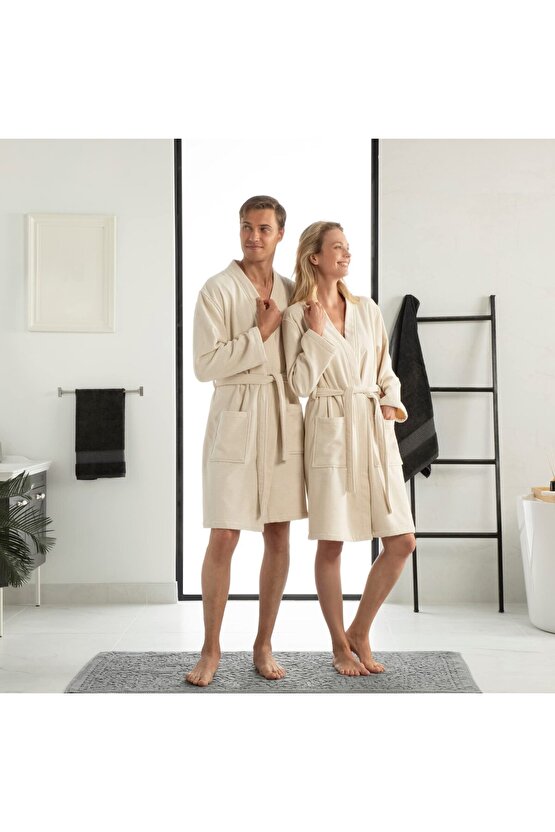 Unisex Bornoz Türk Pamuklu Keten Kimono Havlu Kumaş Şal Yaka Yumuşak Bornoz Abso