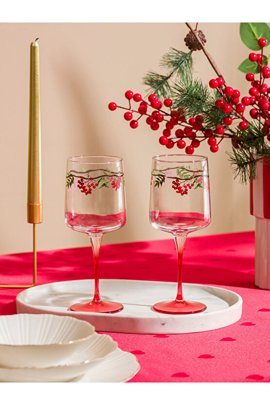 Karişik Kiraz Baskılı Ayaklı Cam Bardak 2li 430 ml