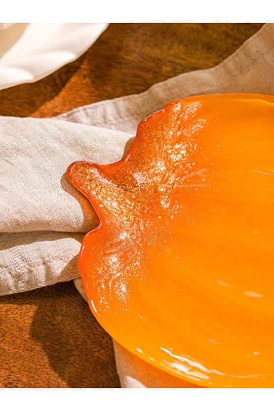 Turuncu Bal Kabağı Figürlü Cam Kase Seti 2li