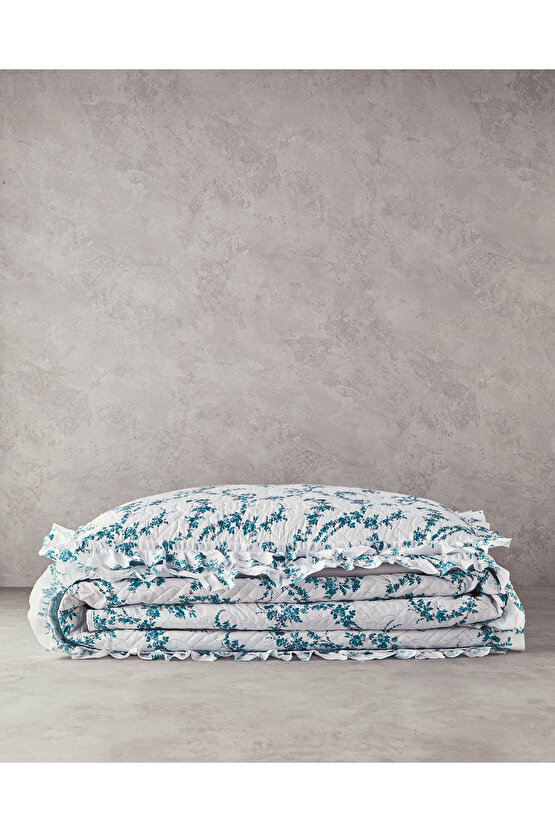 Scroll Flowers Çift Taraflı Tek Kişilik Yatak Örtüsü Takımı Yeşil