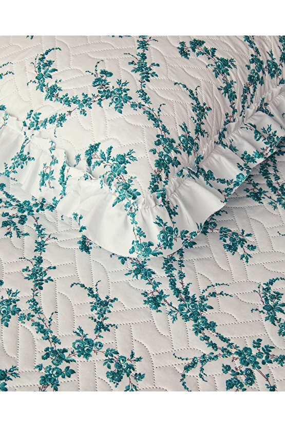 Scroll Flowers Çift Taraflı Tek Kişilik Yatak Örtüsü Takımı Yeşil