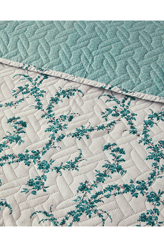 Scroll Flowers Çift Taraflı Tek Kişilik Yatak Örtüsü Takımı Yeşil