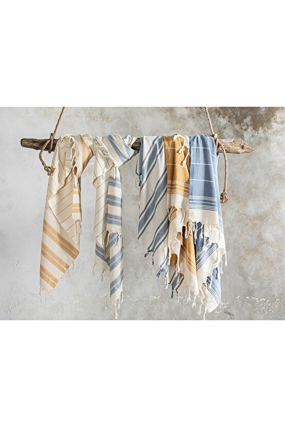 Serenity Pamuklu Çizgili Peştamal 90x160 Cm Turuncu-sarı