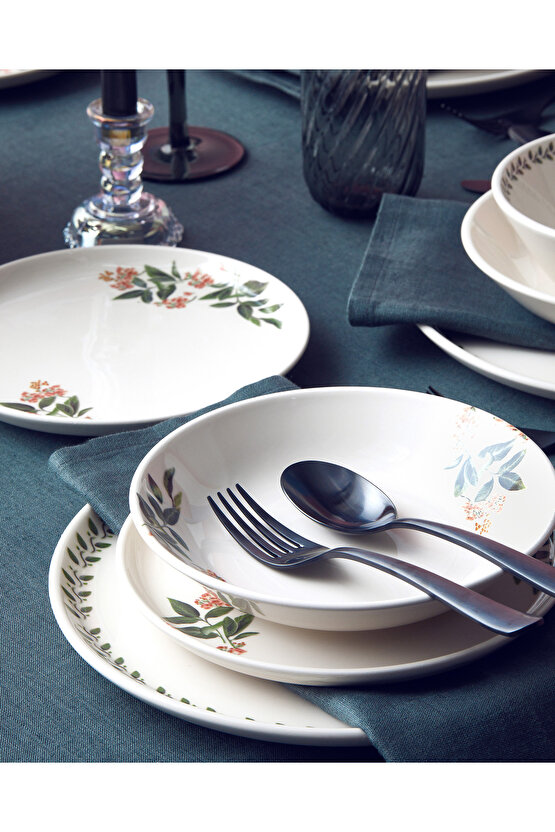 Elena Seramik Yemek Takımı 16 Parça 4 Kişilik Yeşil-Turuncu