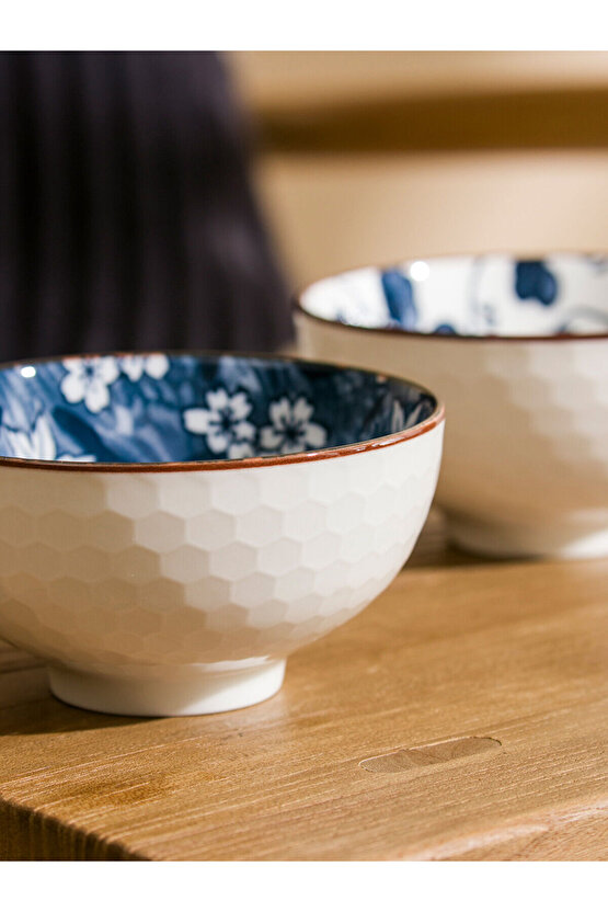 Mavi Çiçekli Seramik Kase 2li