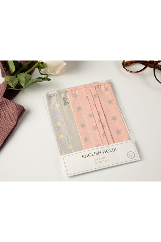 Stars Pamuk Maske 9,5x18 Cm Pembe - Gri